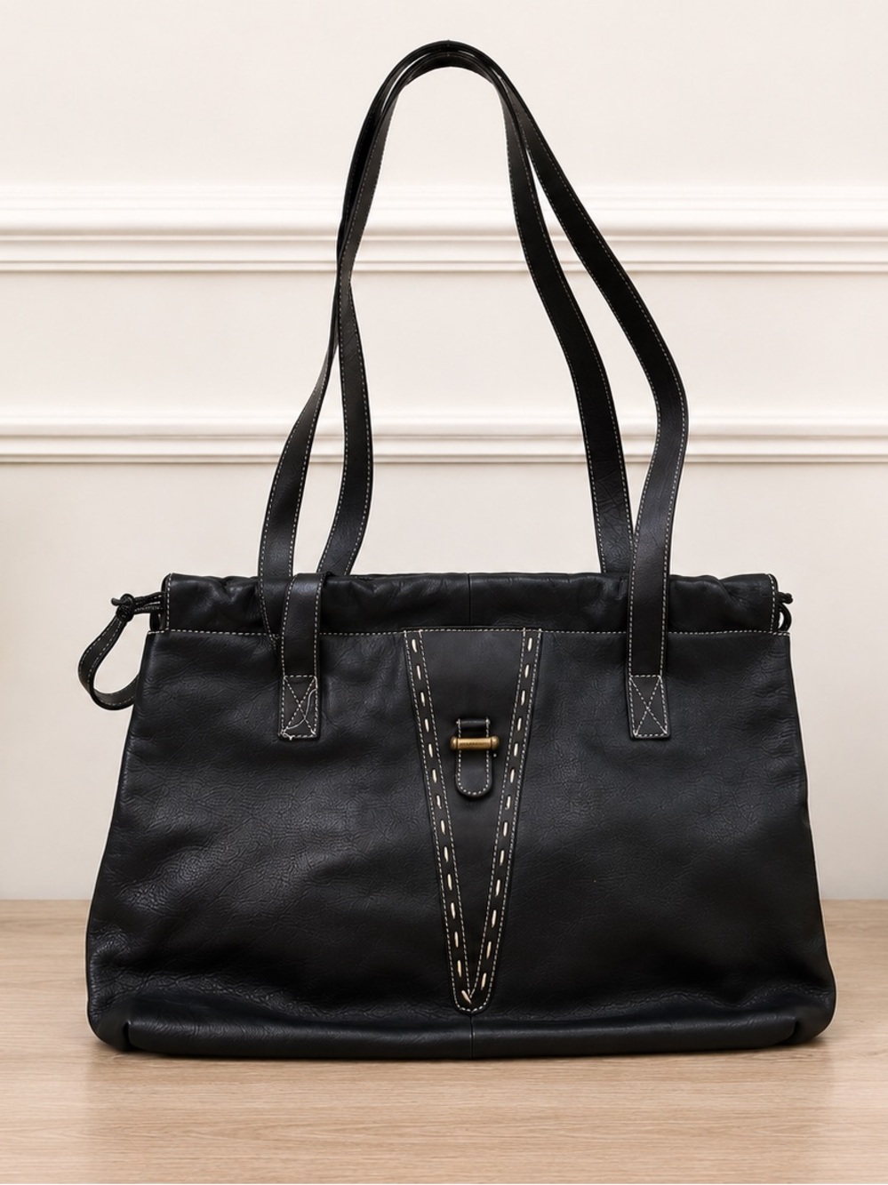 Vintage 1990s Zenith Italian Full-grain Leather Black shoulder/tote bag -NICE